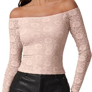 Blush Pink Lace Off Shoulder Top| Long Sleeve Floral| Chic Y2K| Size Medium NWOT
